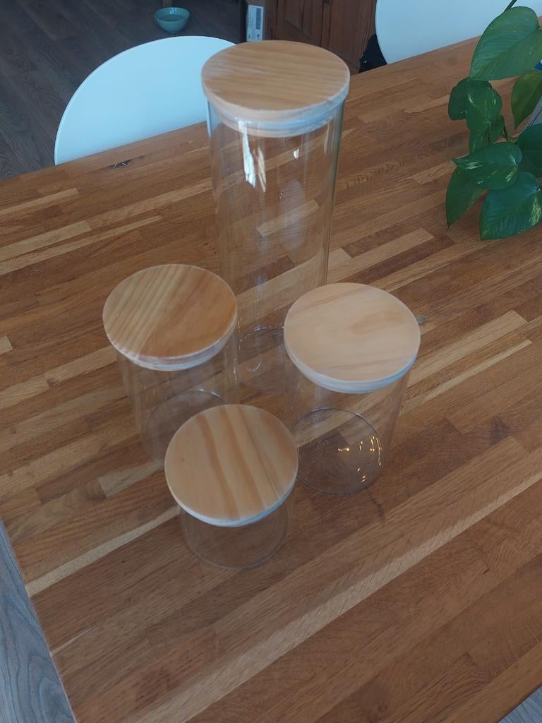 4x voorraadpot met bamboedeksel, Ophalen, Zo goed als nieuw