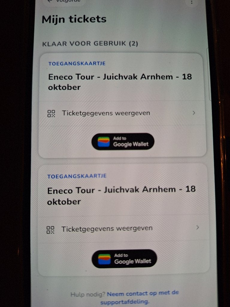 Tickets Eneco wielrennen tour juichvak Arnhem 18 okt, Tickets en Kaartjes, Twee personen, Oktober