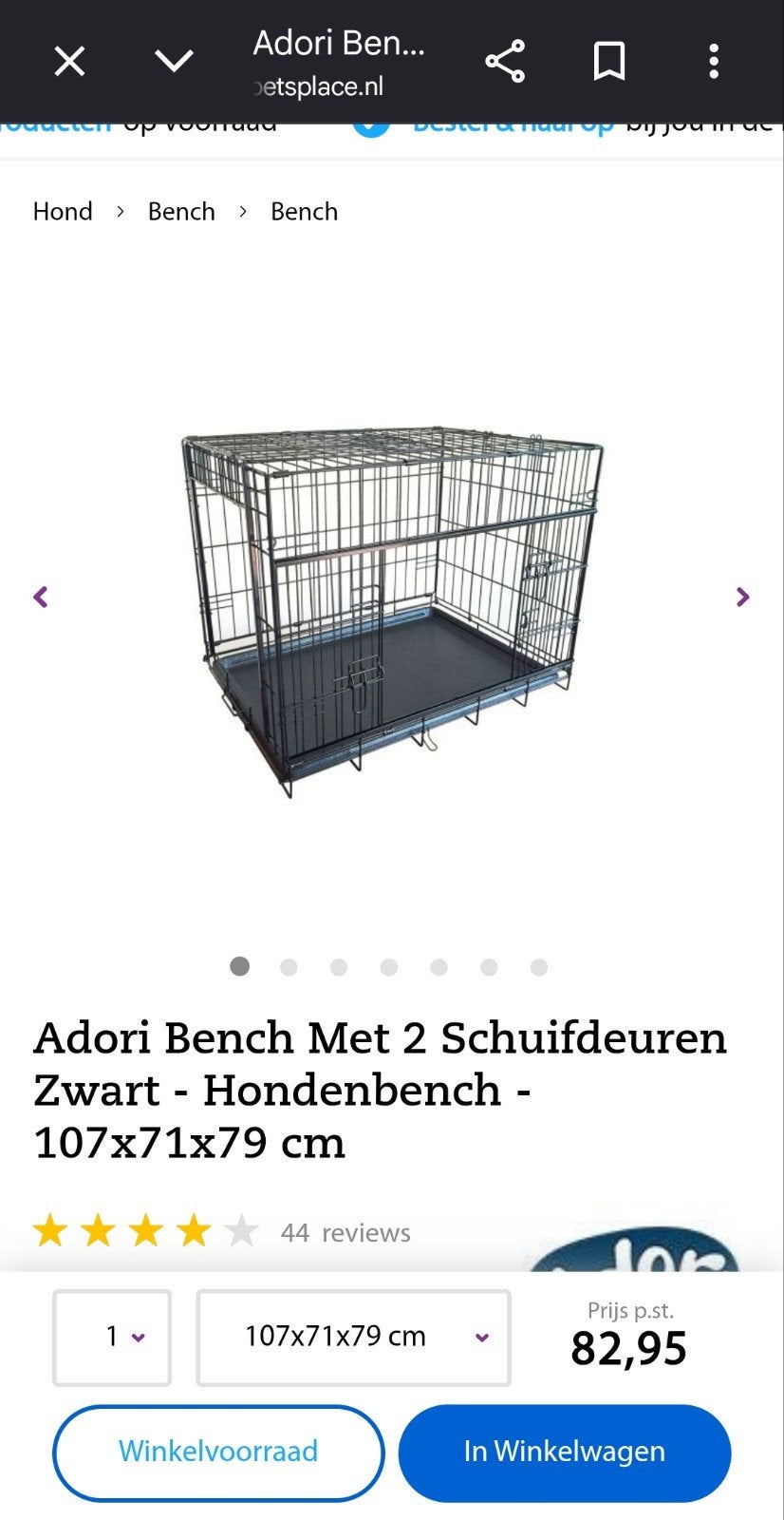 Bench Met 2 Schuifdeuren Zwart - Hondenbench - 107x71x79 cm, Ophalen of Verzenden, Zo goed als nieuw