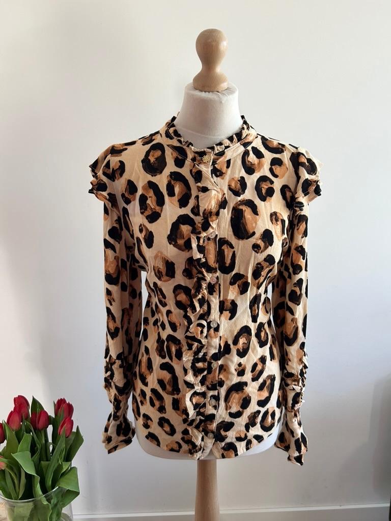 Fabienne Chapot maat 40 oatmeal panter Leo frill top 1393, Maat 38/40 (M), Bruin, Ophalen of Verzenden, Zo goed als nieuw