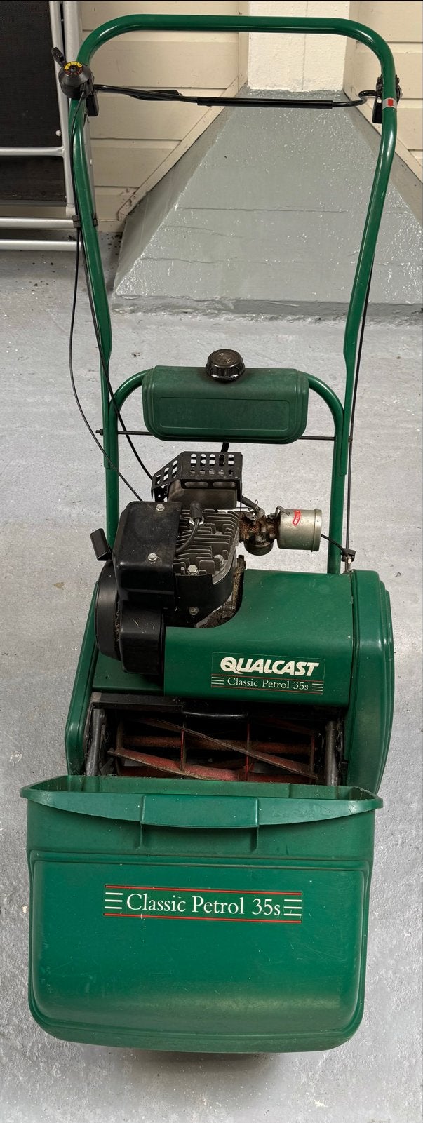 Qualcast Kooimaaier - 35 cm werkbreedte met opvangbak, Tuin en Terras, Grasmaaiers, Ophalen, Gebruikt, Opvangbak, Benzine-grasmaaier