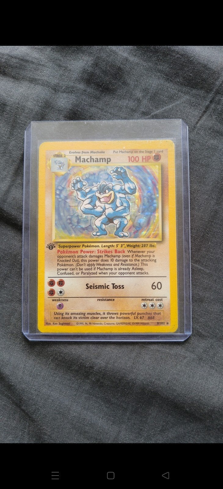Machamp 1st Edition Holo - Base Set Pokémon Kaart, Ophalen of Verzenden, Gebruikt, Losse kaart, Foil