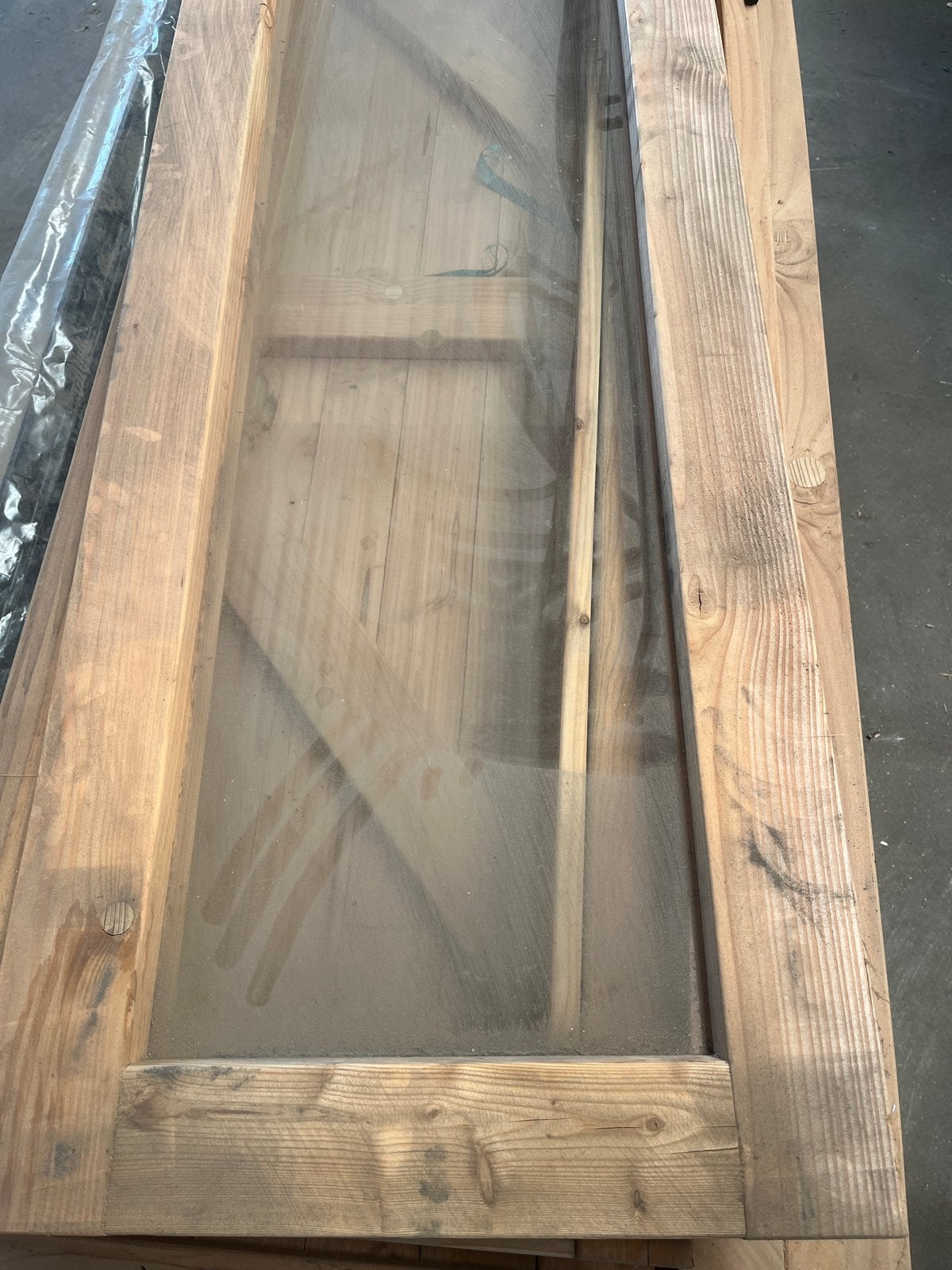 3 glazen ramen met houten omlijsting - 155x51,5 cm, Ophalen, Gevelraam of Ruit, Gebruikt, Minder dan 80 cm