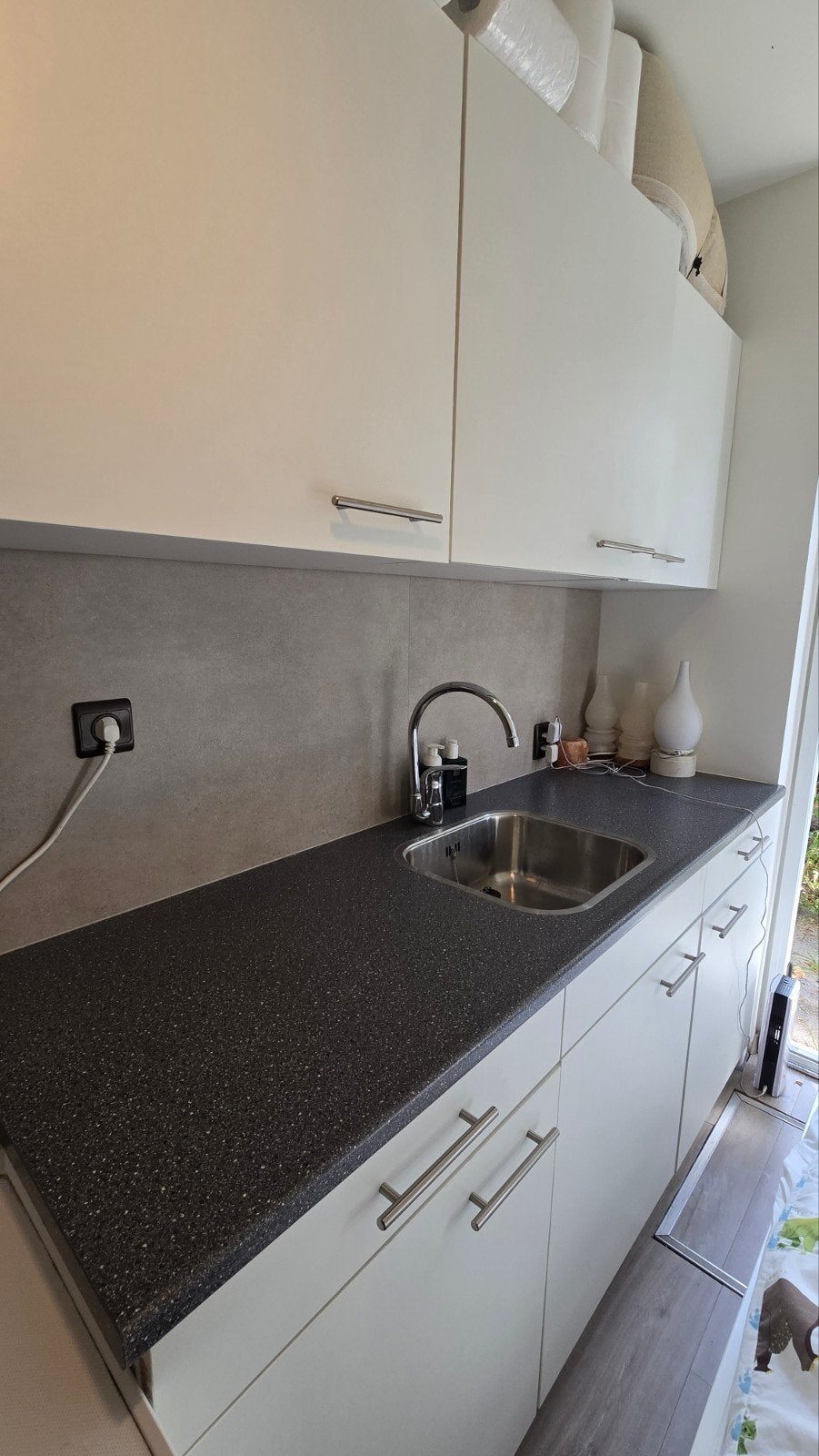 Compacte keuken met spoelbak en bovenkasten, Ophalen, Gebruikt, Wit