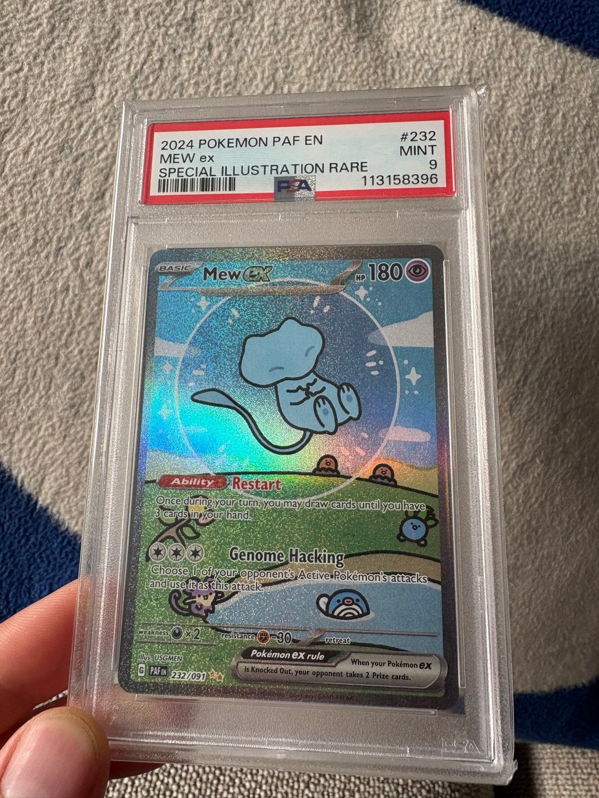Mew 232 - PSA 9 - Engels - Paldean Fates Pokémon, Ophalen, Zo goed als nieuw, Losse kaart, Foil