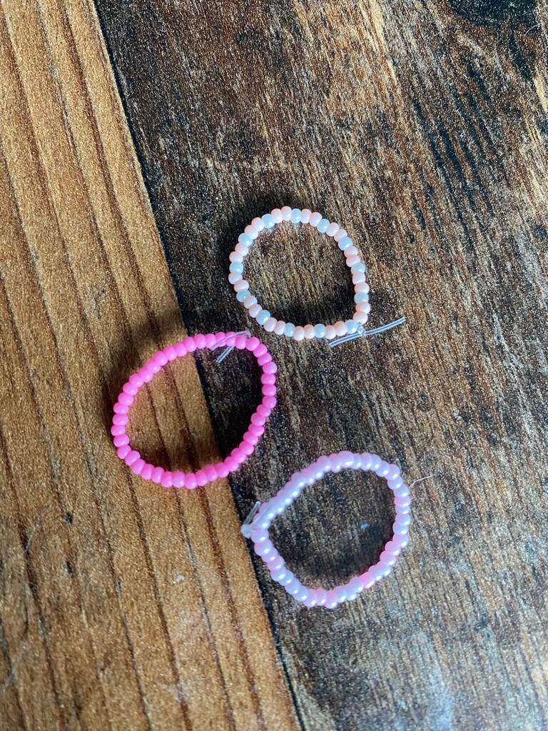 Set van 3 handgemaakte kralen ringen - Roze tinten, Sieraden, Tassen en Uiterlijk, Ringen, Overige materialen, Nieuw, Ophalen of Verzenden