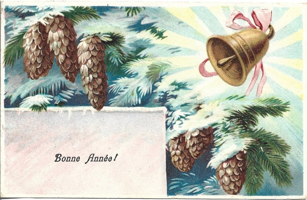 Kerst*Antiek*Denneappels in relief*Klokje*Brocante*Mooi, Verzamelen, Ophalen of Verzenden, Voor 1920, Gelopen, Feest(dag)
