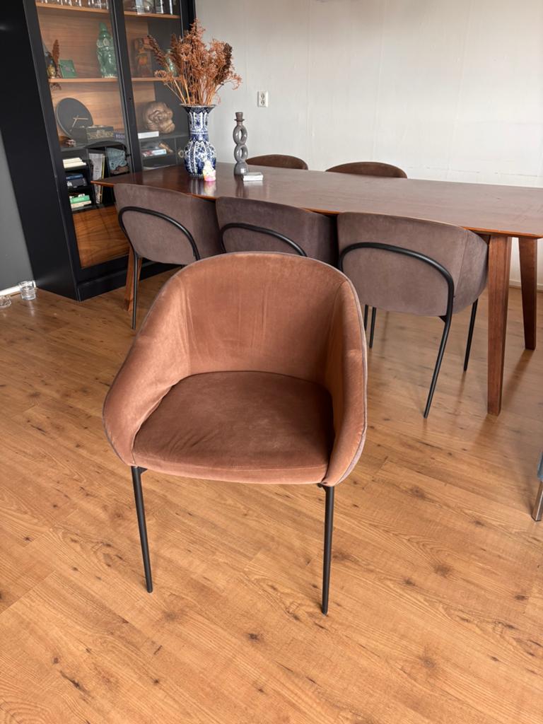 6 eetkamerstoelen (Riverdale) met armleuning, Huis en Inrichting, Stoelen, Ophalen, Zo goed als nieuw, Bruin, Vijf, Zes of meer stoelen