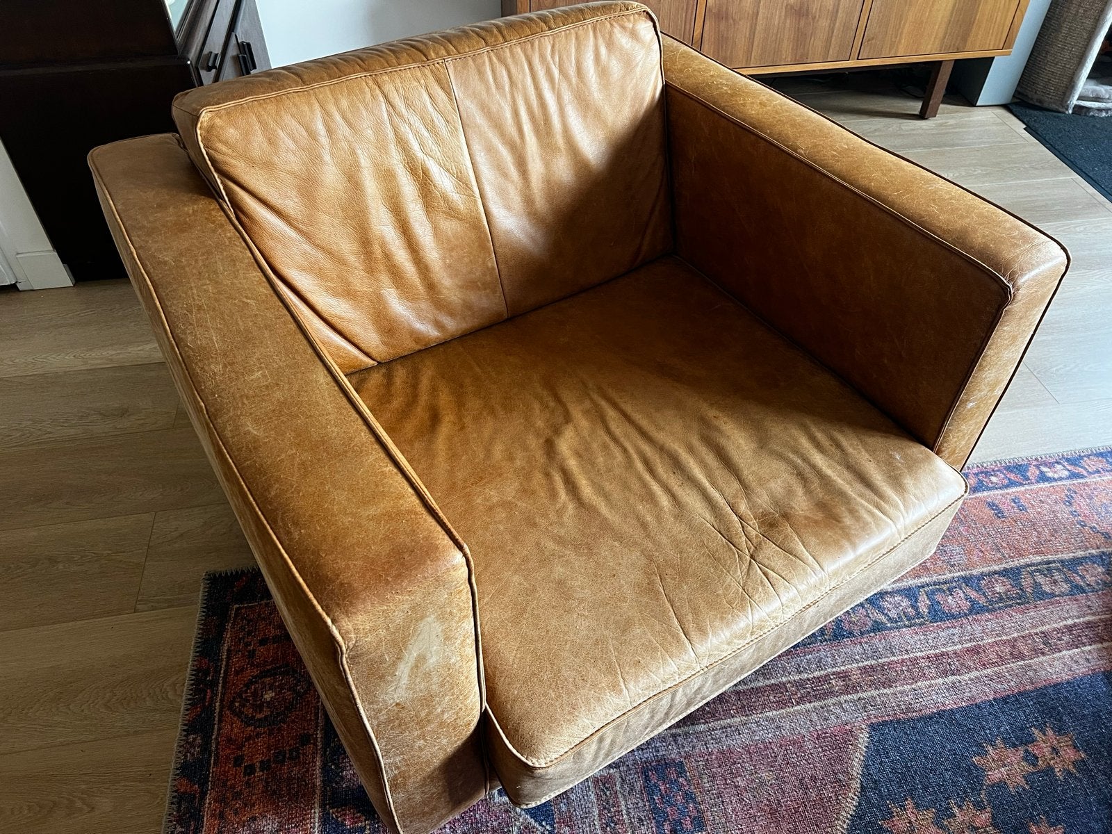 Leren fauteuil - Cognac kleur - Uit rookvrij huis, Ophalen, Gebruikt, Leer