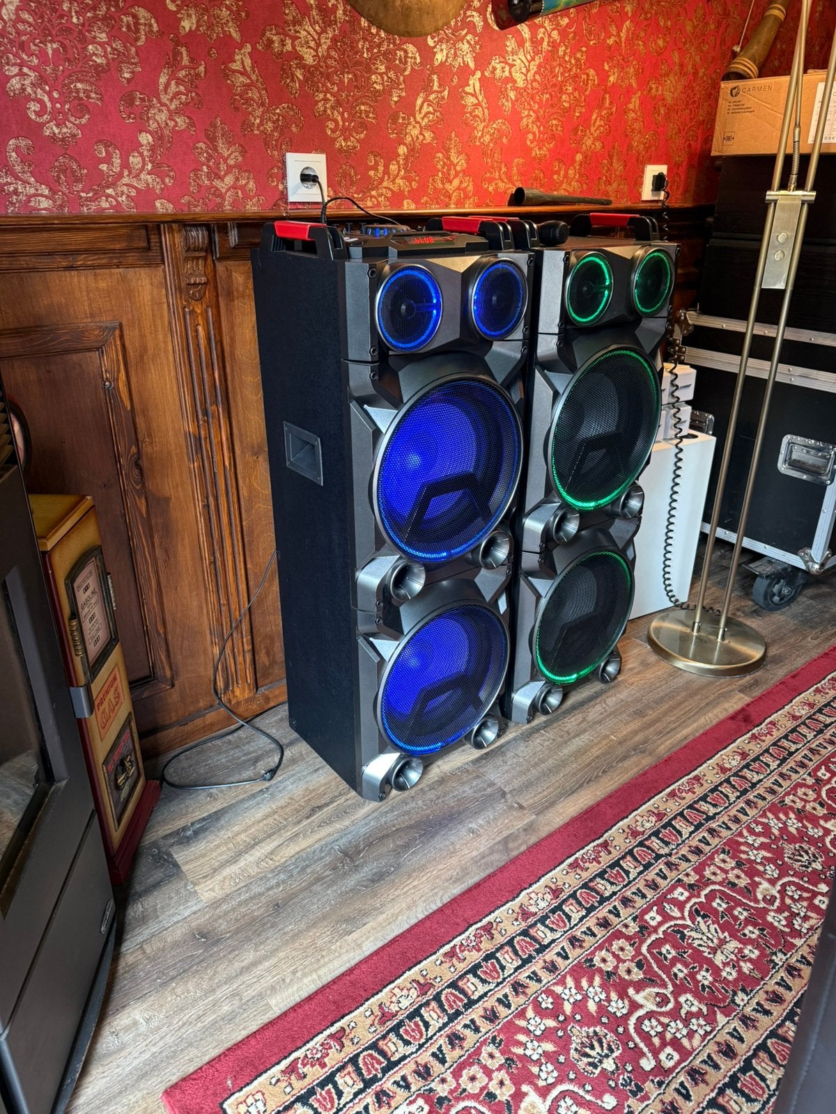 Grote luidsprekers met karaoke en microfoon, Audio, Tv en Foto, Ophalen, Zo goed als nieuw, Overige merken