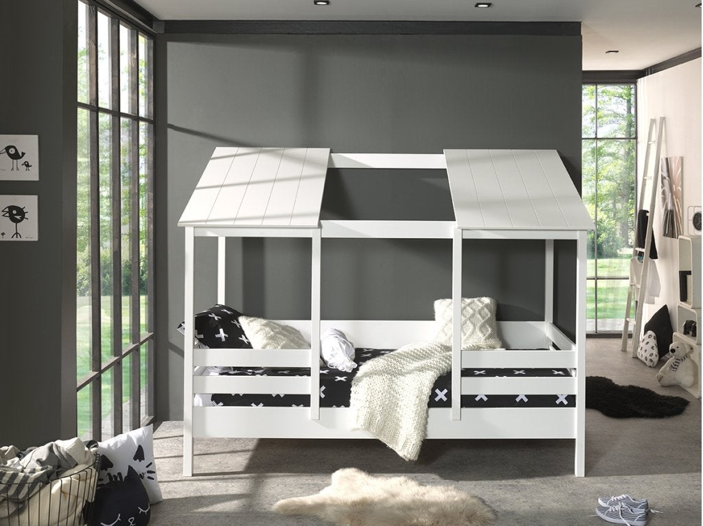 Huisbed met open dak - 90x200 - Wit, Kinderen en Baby's, Kinderkamer | Bedden, Niet ingevuld, Niet ingevuld, Nieuw, Ophalen of Verzenden
