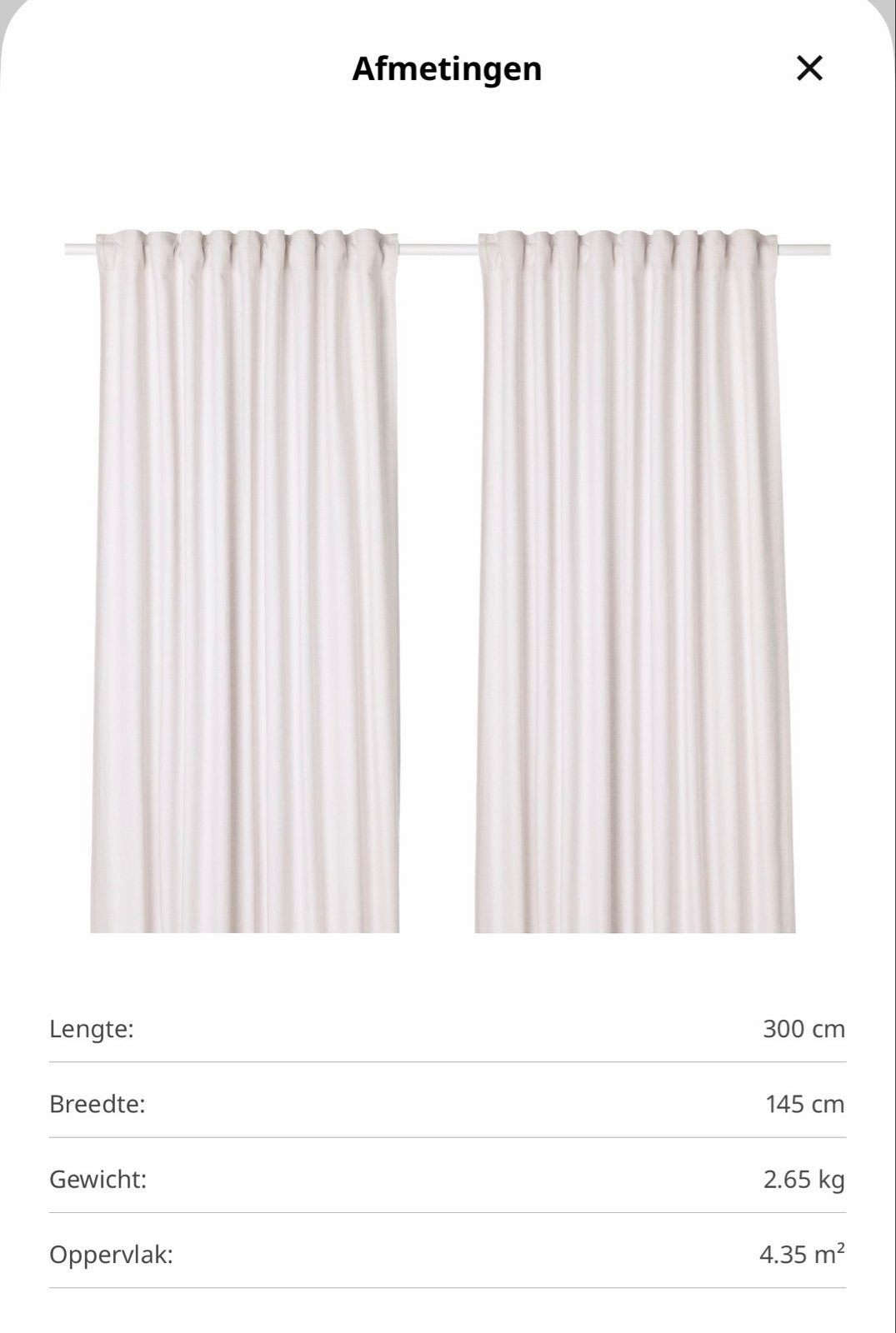IKEA Tibast Gordijnen - 2 stuks, 145x300 cm, deels doorschij, Gebruikt, Ophalen of Verzenden, Lichtdoorlatend, Gordijn