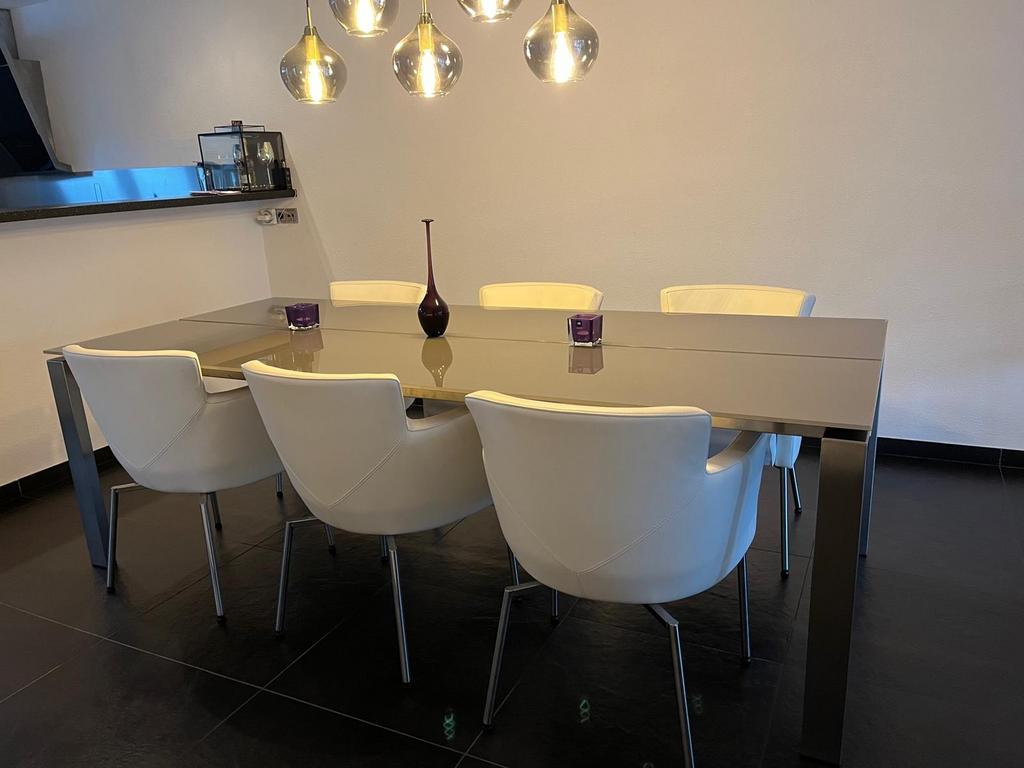 Eettafel karat met glazen blad en optioneel 6 stoelen, Huis en Inrichting, Ophalen, 100 tot 150 cm, 200 cm of meer, Vijf personen of meer