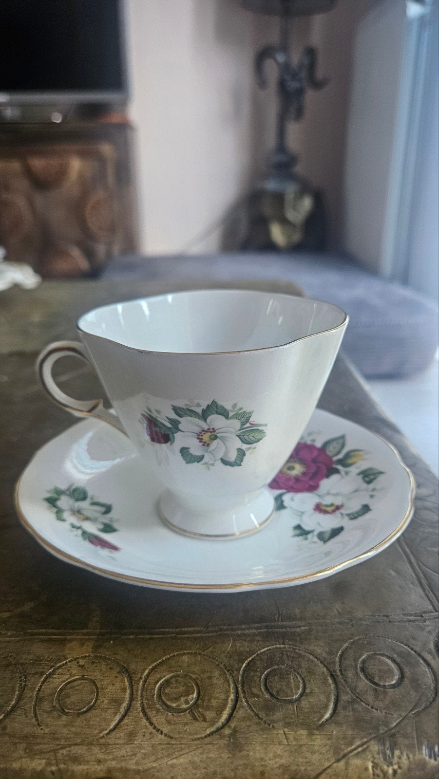 Windsor theekop en schotel - Vintage bloemendecor, Ophalen of Verzenden