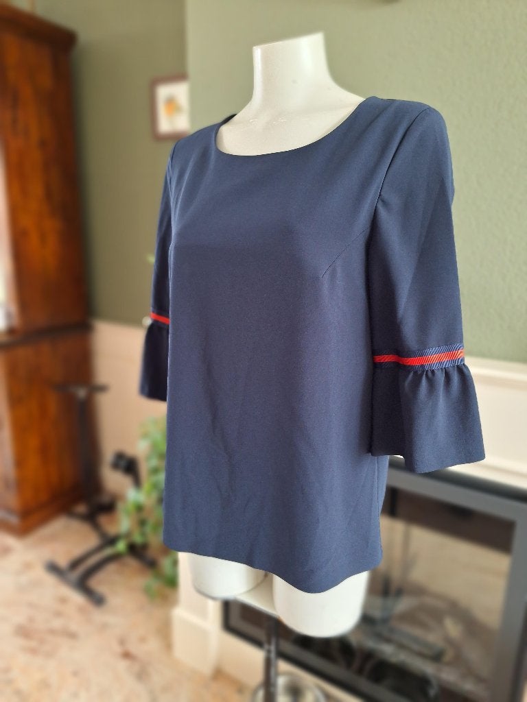 Senso donker blauwe top met rood M 38, Maat 38/40 (M), Senso, Zo goed als nieuw, Lange mouw
