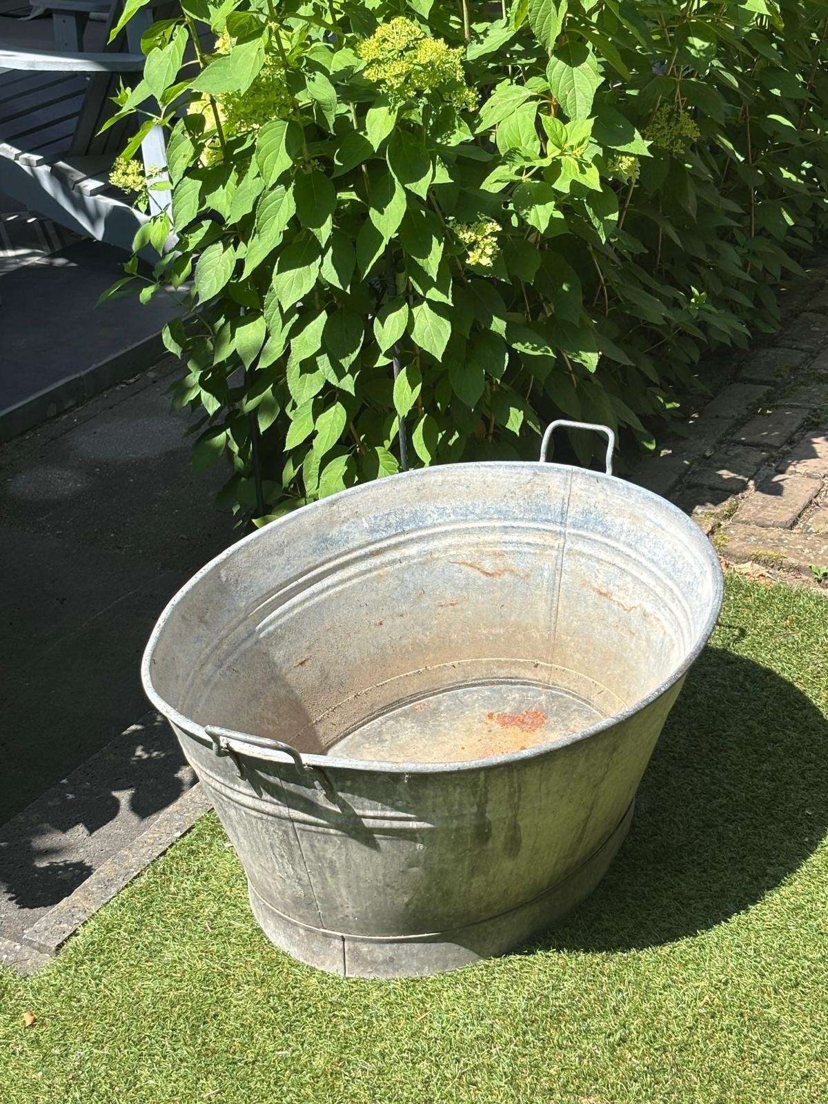 Grote vintage zinken teil / plantenbak, Ophalen