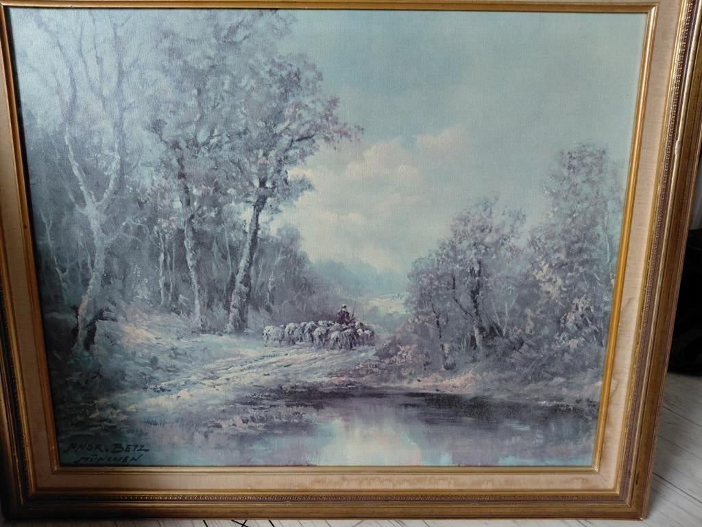 Schilderij 'Winterlandschap Andre Betz, Antiek en Kunst, Kunst | Schilderijen | Klassiek, Ophalen