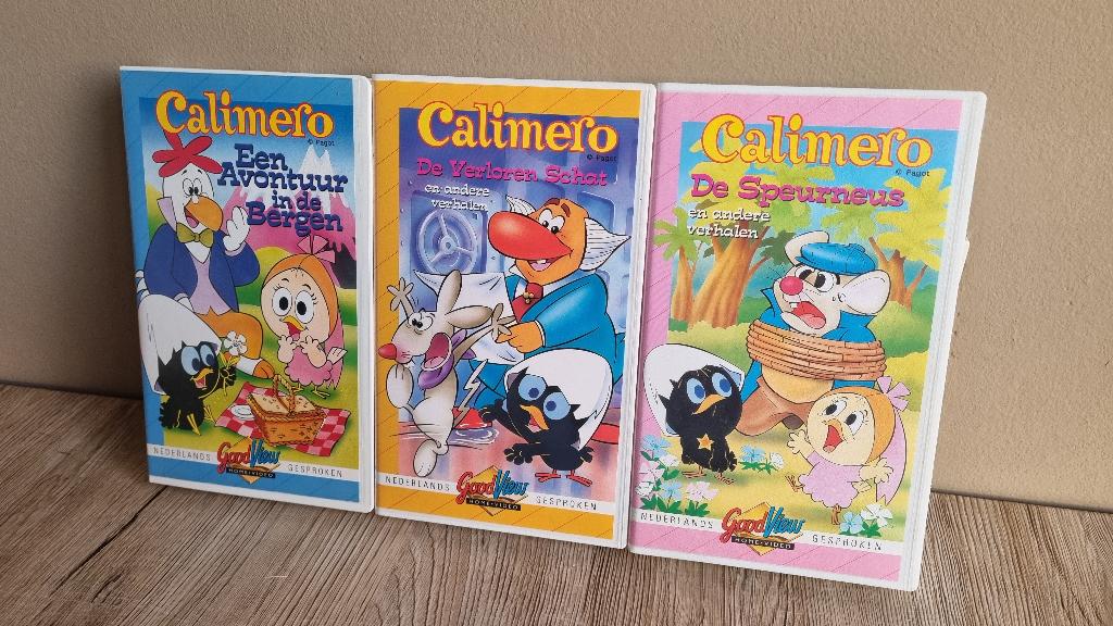 Set van 3 x VHS Cassette band Calimero Nederlands Gesproken, Tekenfilm, Verzenden, Alle leeftijden, Zo goed als nieuw