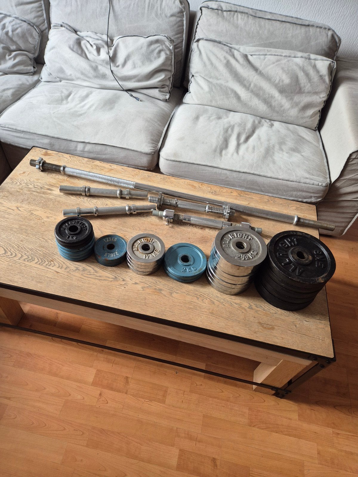 67,5 kg Gietijzeren Halterschijven + Halterstangen, Ophalen