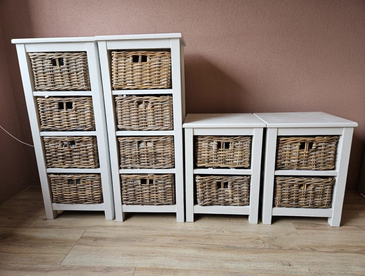 4 ladekasten - hout en rotan, Ophalen, Gebruikt, Minder dan 45 cm, 70 cm of meer