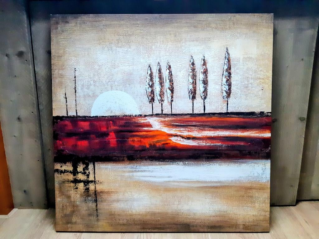 Canvas Schilderij Zonsondergang - 100x100 cm, Ophalen of Verzenden