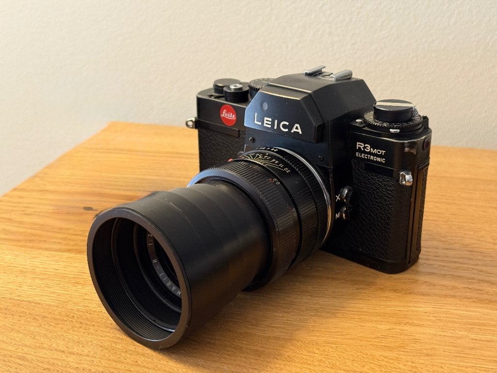 Leica R3 set met Leitz Elmarit-R 90mm 2.8 lens, Ophalen of Verzenden, Gebruikt, Spiegelreflex, Leica