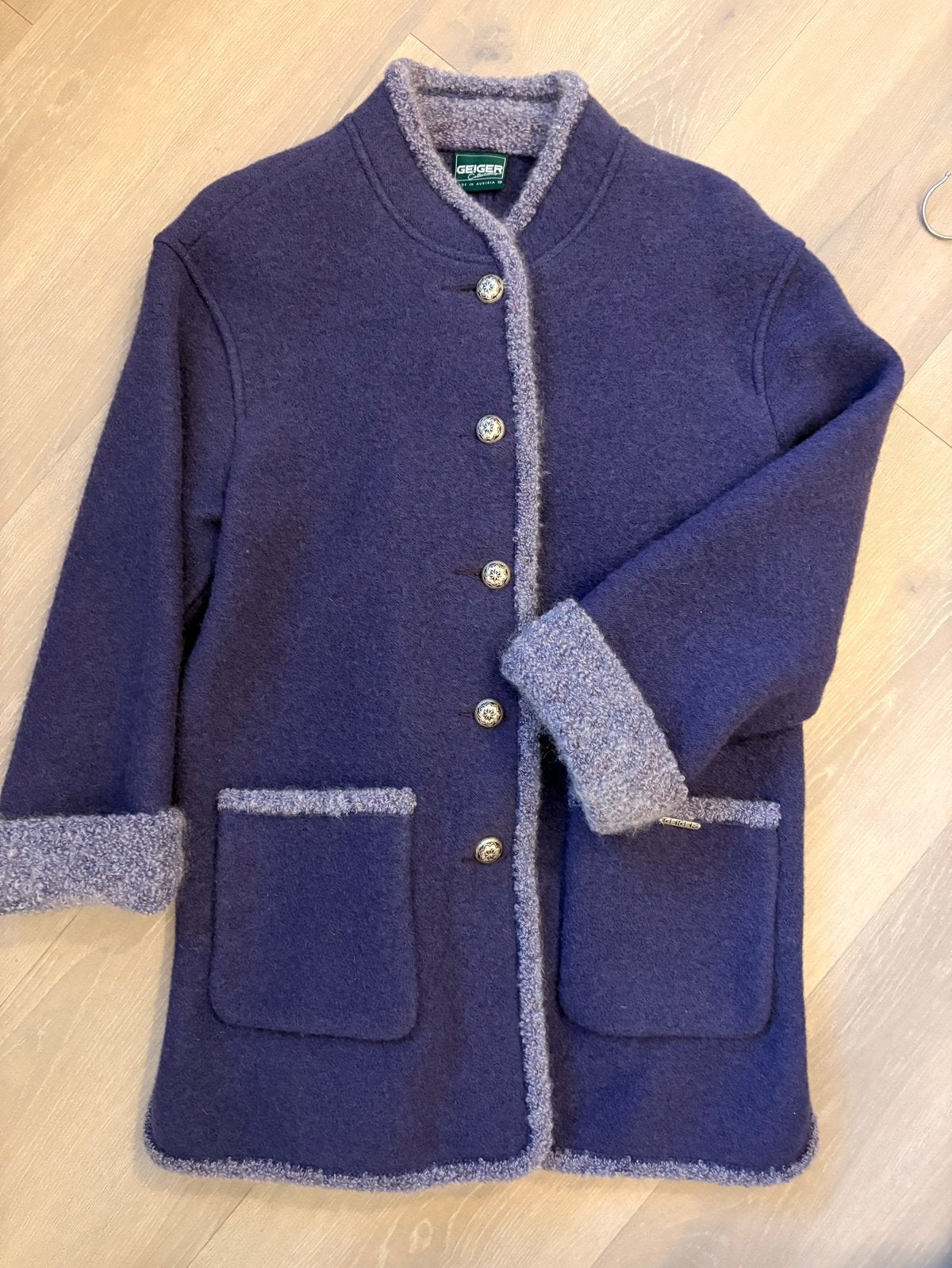 Geiger Collectie paars met lila Wollen Jas maat 38, Ophalen of Verzenden, Nieuw, Maat 38/40 (M), Paars