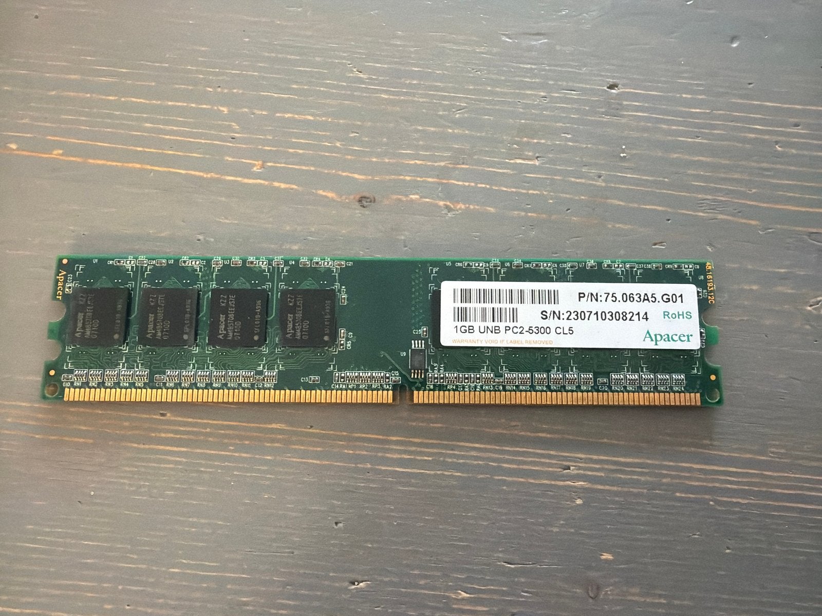 Apacer 1GB DDR2 RAM PC2-5300 CL5 Geheugenmodule, Server, Ophalen of Verzenden, DDR2, Gebruikt