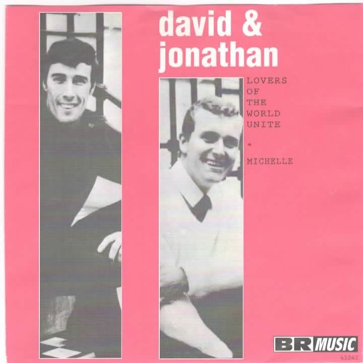 David and Jonathan- Lovers of World/ Michelle! dubbelhit, Cd's en Dvd's, Gebruikt, 7 inch, Ophalen of Verzenden, Beschermende buitenhoes