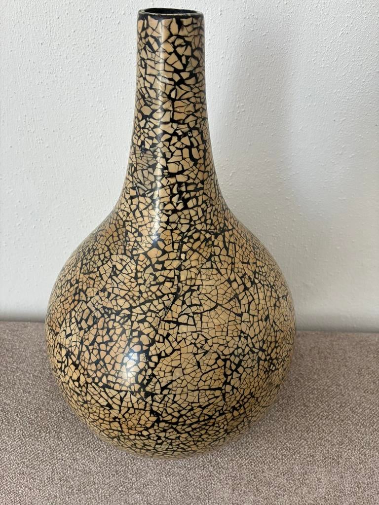 Zware vintage craquele/mozaïek Vaas, Huis en Inrichting, Woonaccessoires | Vazen, Ophalen, Gebruikt, Overige kleuren, Aardewerk of Porselein
