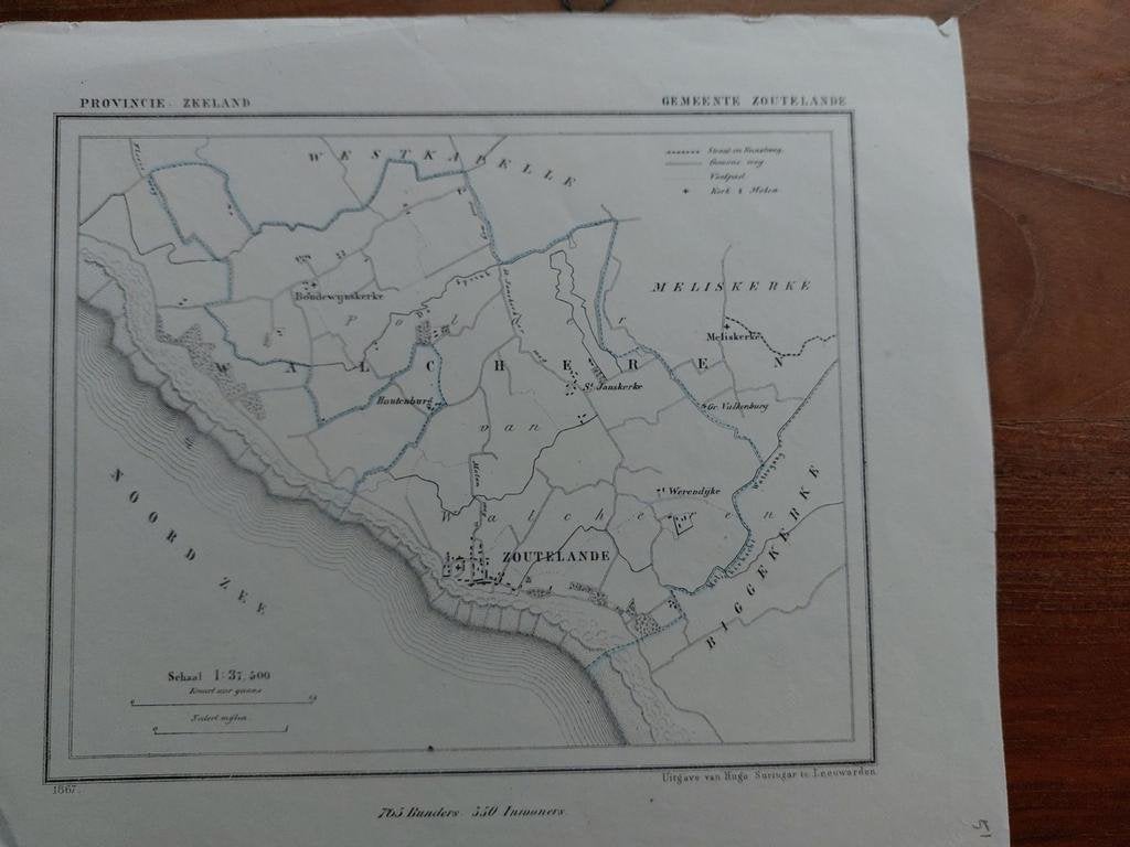 51 / Zoutelande Walcheren Zeeland Litho uit 1867 J. Kuyper, Antiek en Kunst, Ophalen of Verzenden