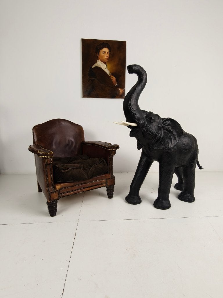 Extra Grote Leren Olifantenbeeld – ca. 1950 – Hoogte 130 cm, Ophalen of Verzenden