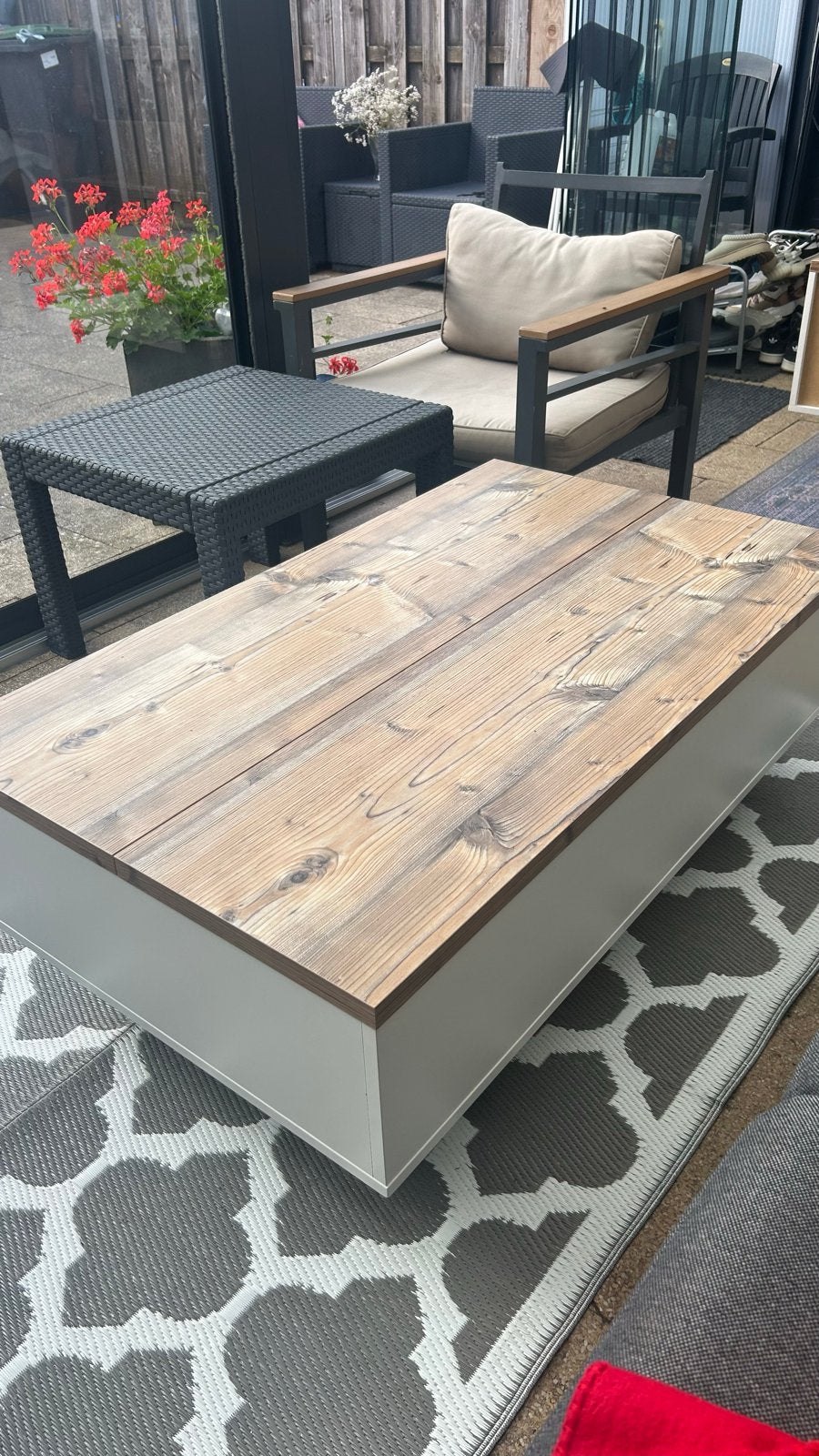 Salontafel met houten blad en tv meubel, Ophalen, 100 tot 150 cm, Zo goed als nieuw, Overige houtsoorten