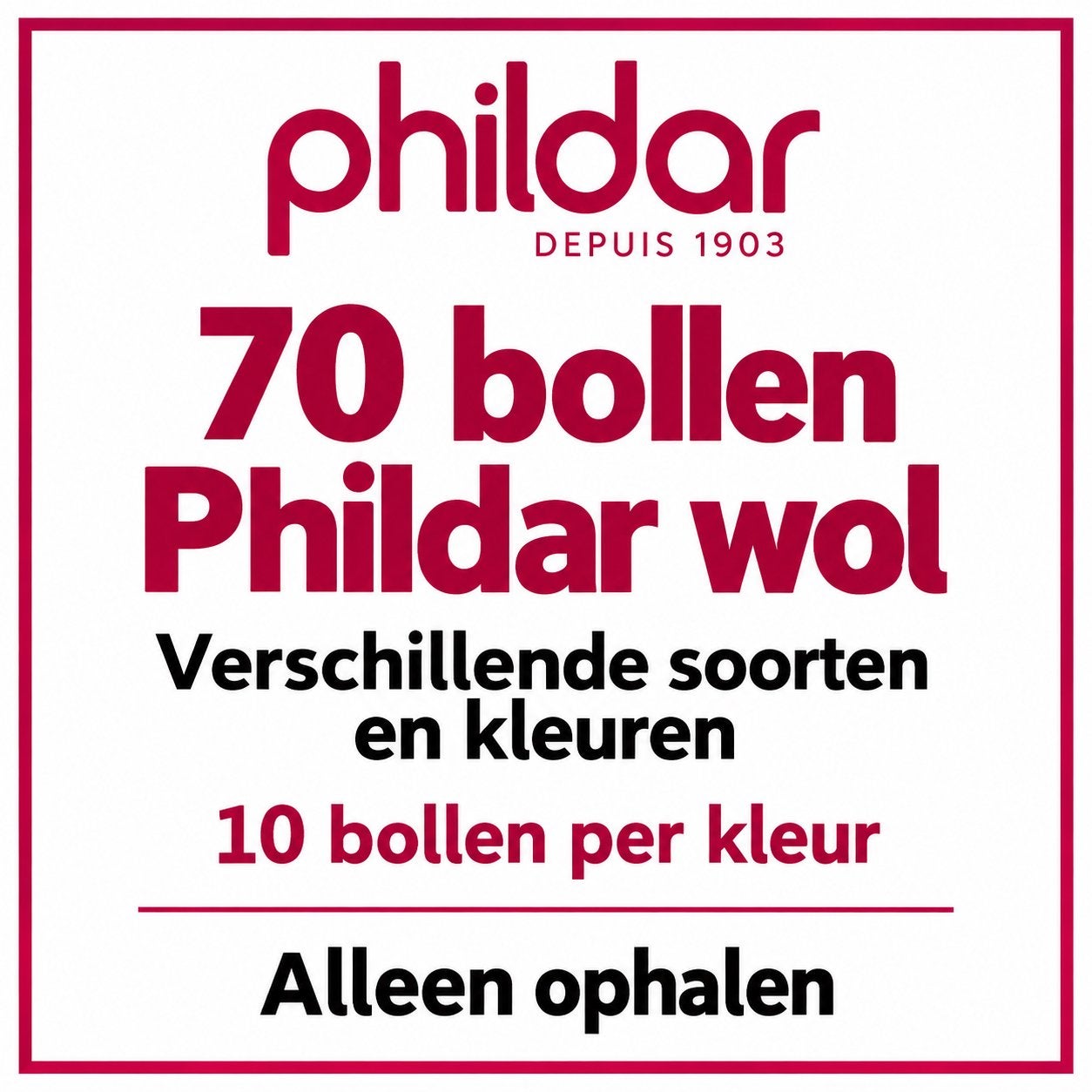 70 bollen Phildar wol, Ophalen, Nieuw, Breien of Haken, Wol of Garen