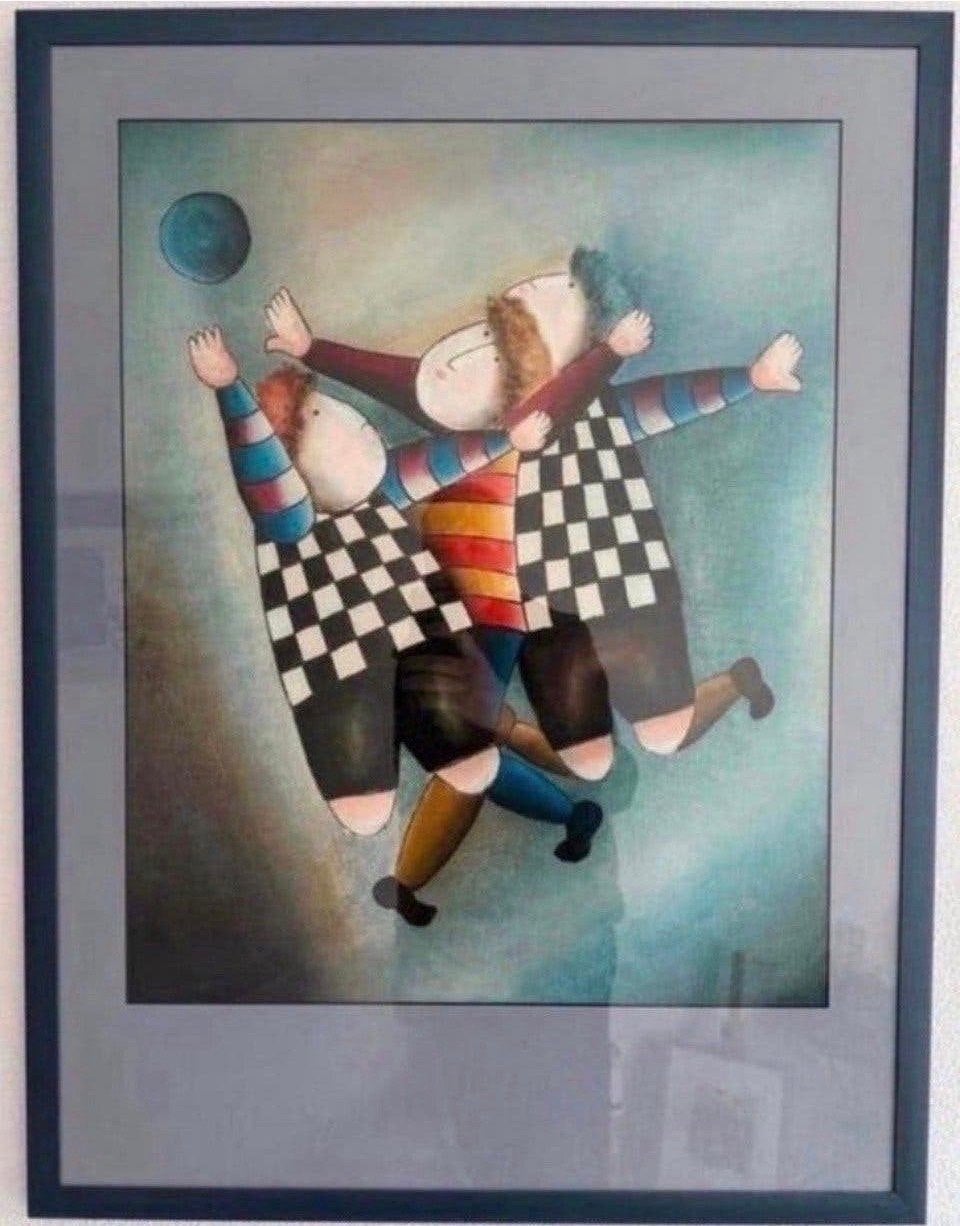 Leuke ingelijste poster kleur blauw formaat 60x80, Ophalen, Zo goed als nieuw, Foto of Poster, 75 – 100