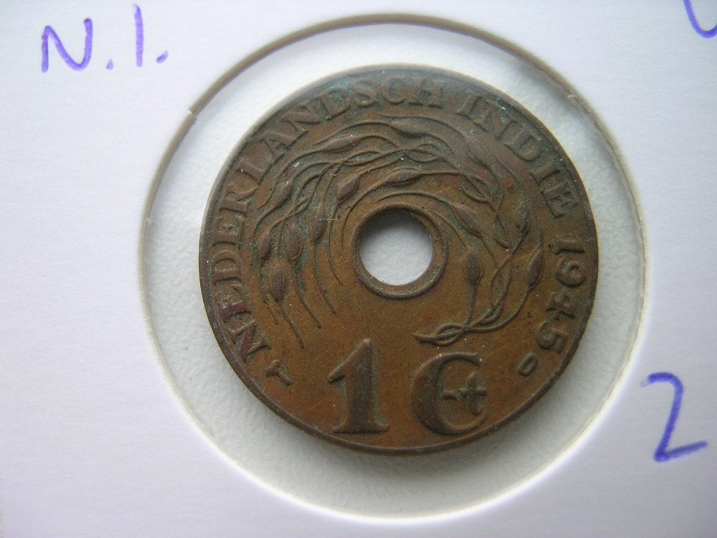 Cent 1945 D Nederlands Indie (nr 2), Ophalen of Verzenden, Koningin Wilhelmina, 1 cent, Losse munt