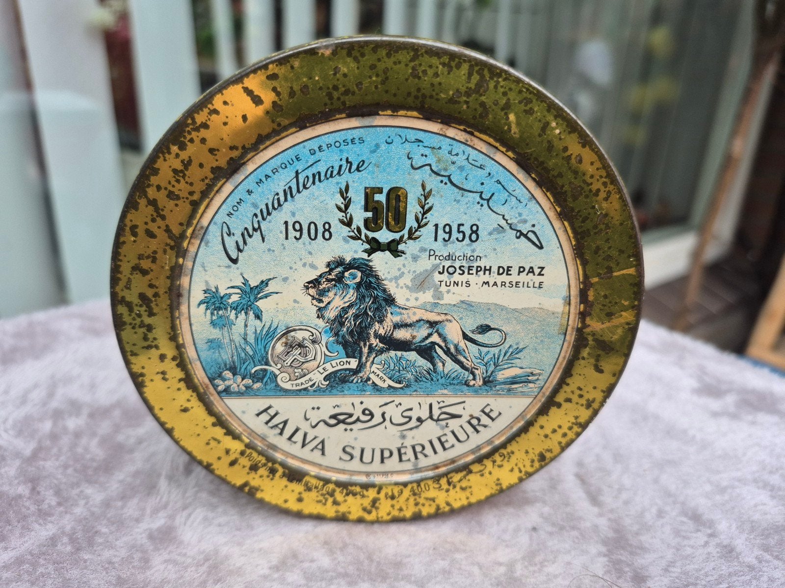 Vintage Joseph de Paz Halva Le Lion Jubileum Blik 1958, Verzamelen, Ophalen of Verzenden