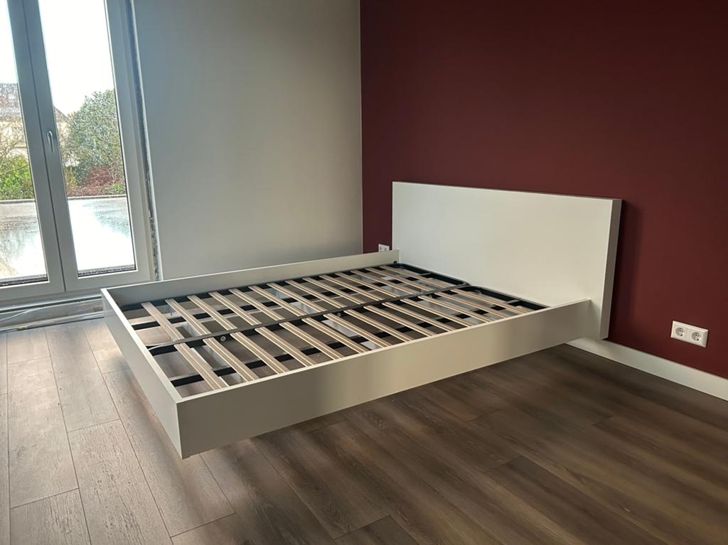 Tweepersoonsbed met lattenbodems 160x200, zwevend model, Ophalen, Wit, Tweepersoons, 160 cm
