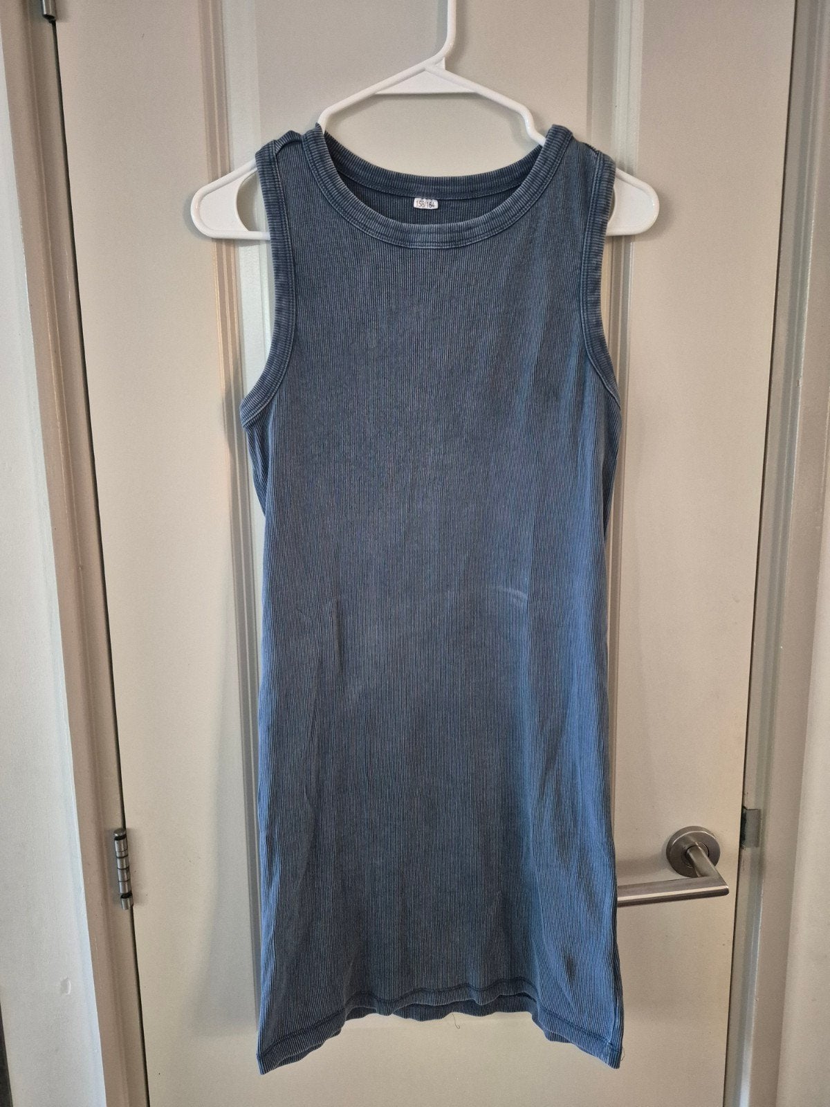 Jurk ribbed ribbel grijs/blauw 158 164 zonder mouwen comfort, Ophalen of Verzenden, Meisje