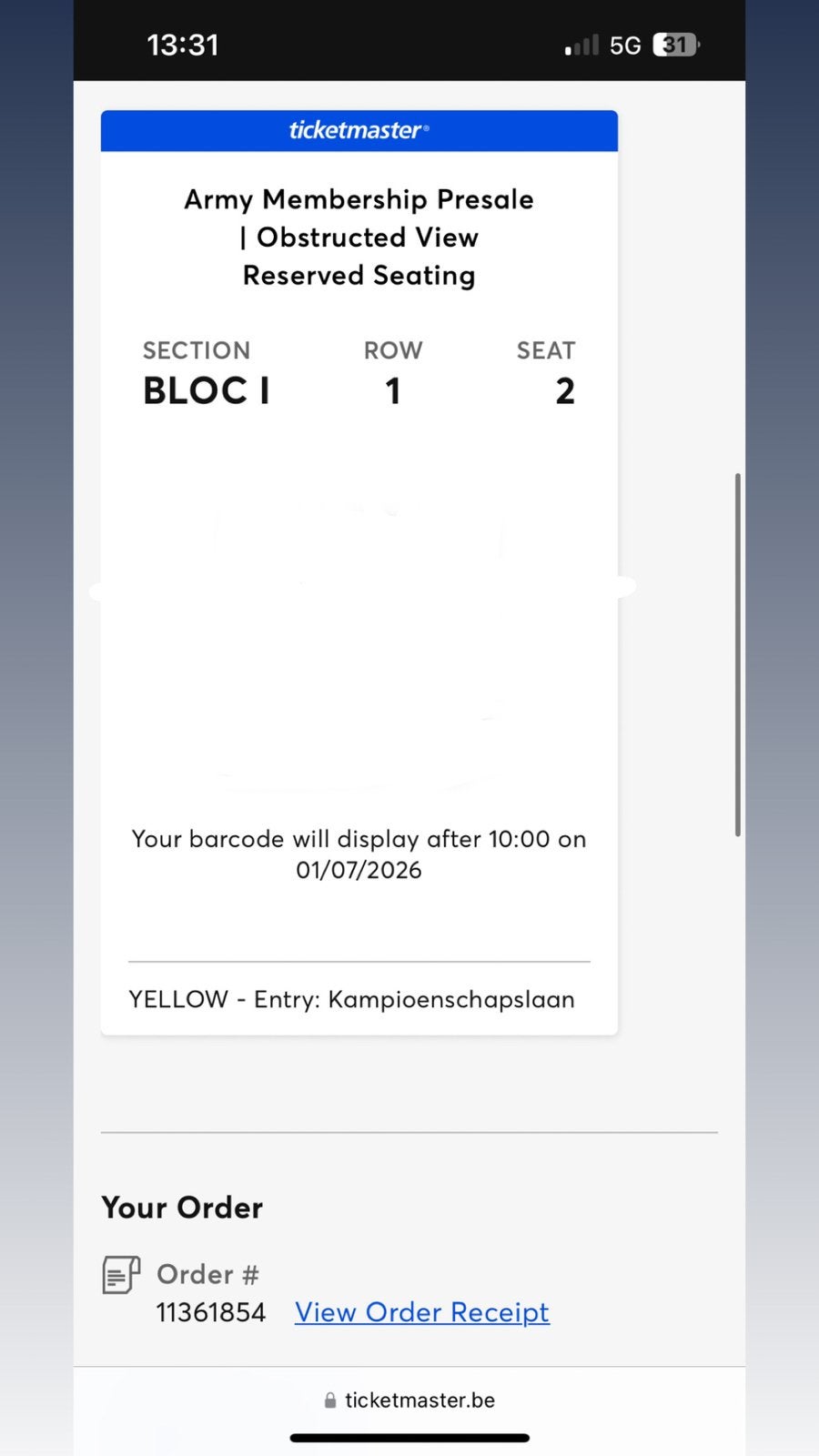 BTS ticket 1 Juli Brussel, Eén persoon, Juli