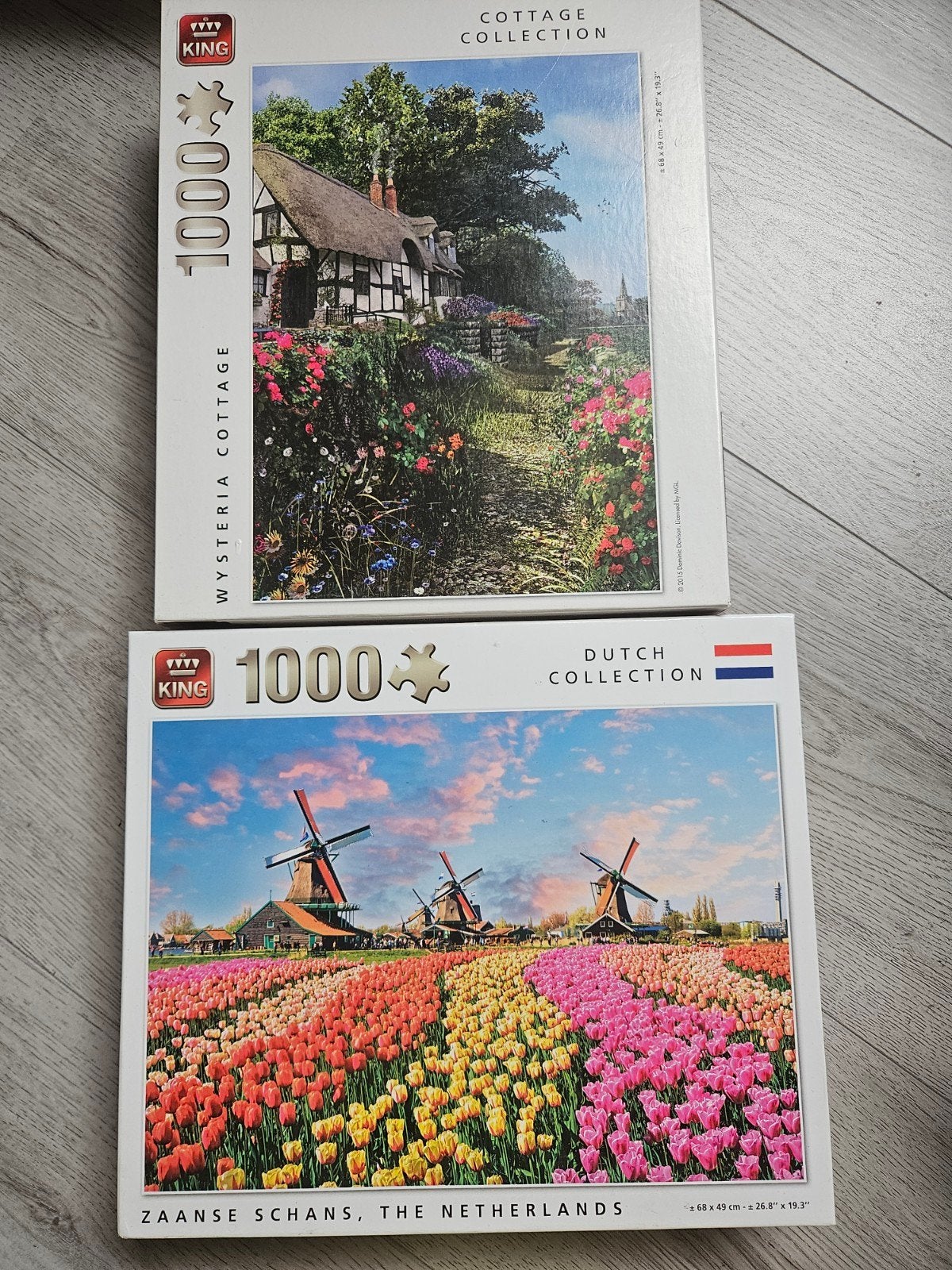 2 King Legpuzzels 1000 stukjes: Cottage & Zaanse Schans, Ophalen of Verzenden, 500 t/m 1500 stukjes, Zo goed als nieuw