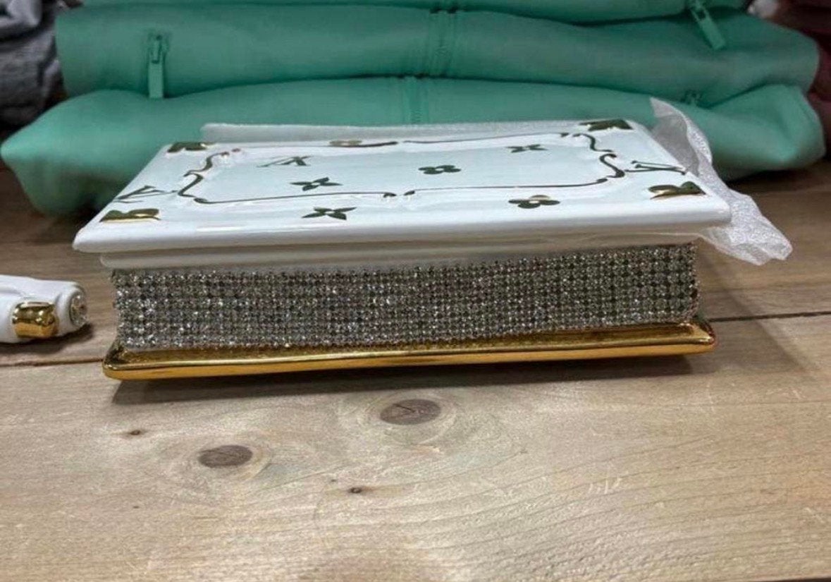 Porseleinen Boek met Bladgoud en Swarovski Louis vuitton, Ophalen of Verzenden