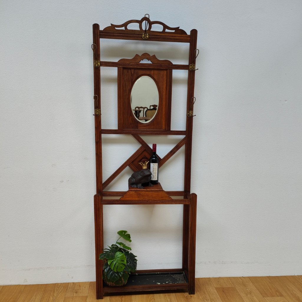 Antieke Vintage staande kapstok met spiegel, halmeubel 304, Huis en Inrichting, Woonaccessoires | Kapstokken, Valkenswaard, Gebruikt