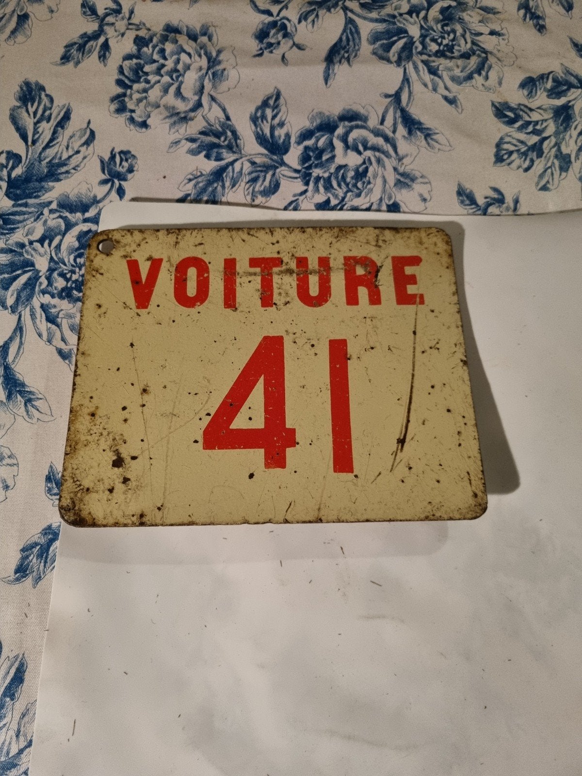 Vintage Frans Emaille Bord 'Voiture 41', Ophalen of Verzenden, Gebruikt, Trein, Overige typen