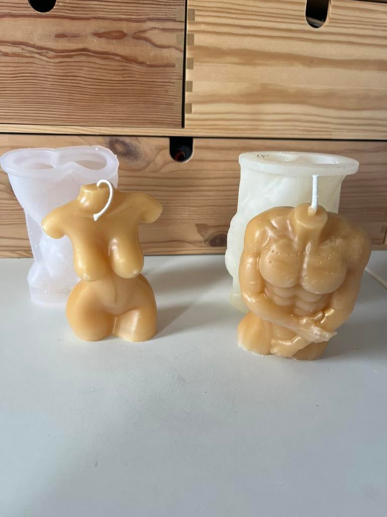 Kaarsen mallen vrouw en man torso, Ophalen of Verzenden, Gebruikt, Overige materialen, Minder dan 25 cm