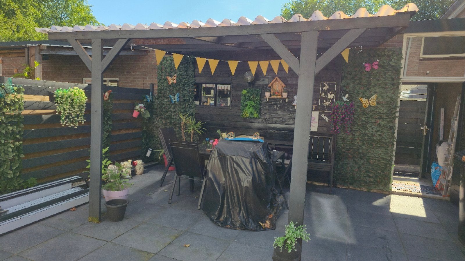Dakking 4x3m - Hout in goede staat, plastic verouderd, Tuin en Terras, Overkappingen, Ophalen of Verzenden, Gebruikt, Overige typen