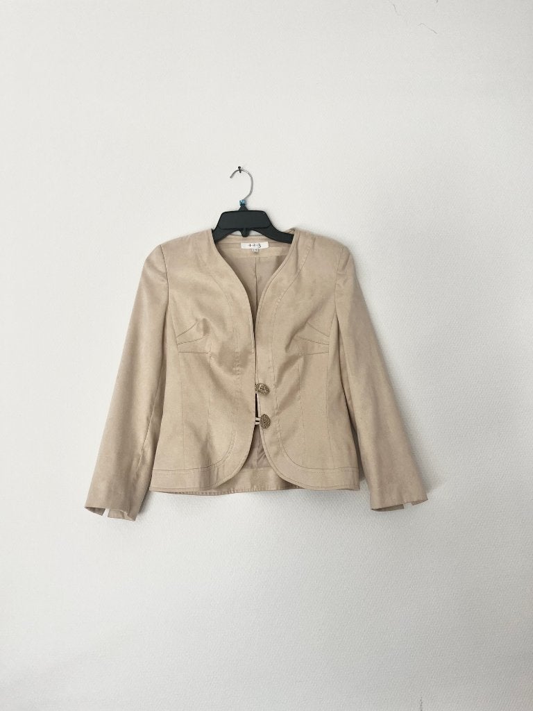 Vintage faux suede blazer, Maat 38/40 (M), Beige, Ophalen of Verzenden, Zo goed als nieuw