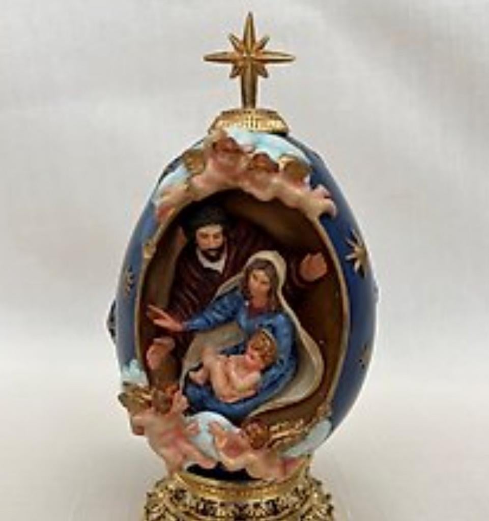 Gezocht kerststal in faberge stijl ei, Antiek en Kunst, Curiosa en Brocante, Ophalen of Verzenden