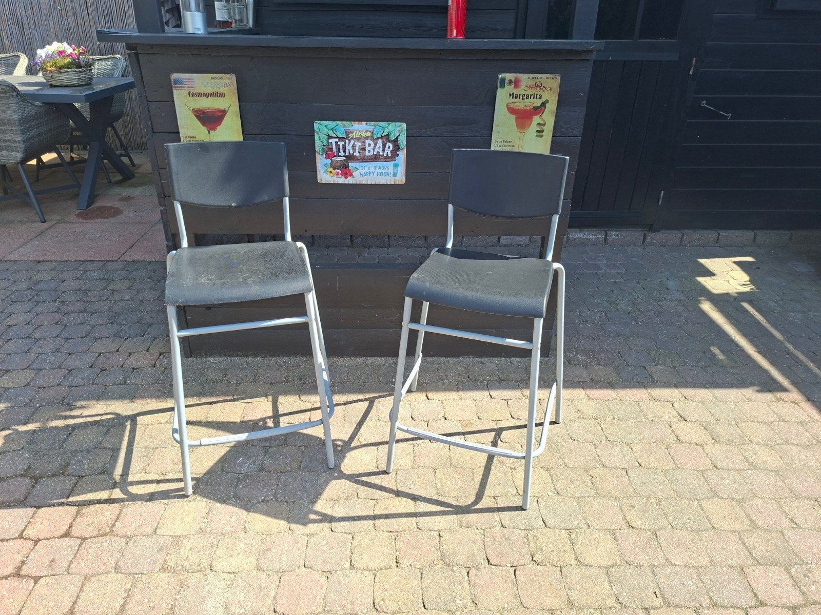 Set van 2 Gebruikte Barkrukken - Zwart/Grijs, Ophalen, Gebruikt, 90 cm of meer, Metaal