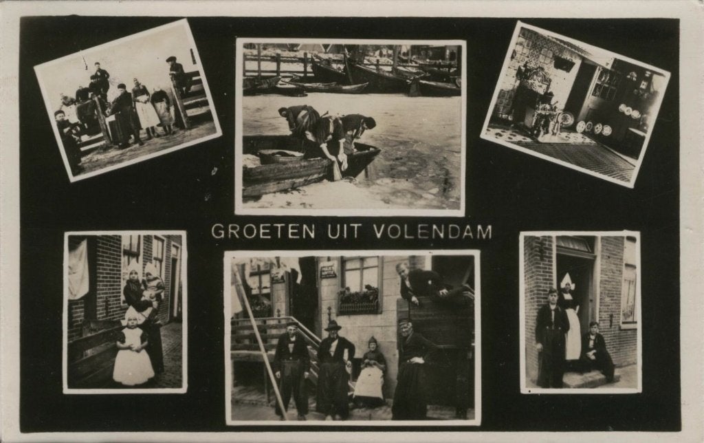 Volendam 6 luik Groeten uit, Verzamelen, Verzenden, 1940 tot 1960, Gelopen, Noord-Holland
